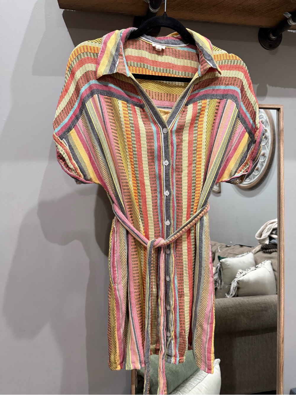 Striped Button-Front Midi Shirt Dress in Multicolor